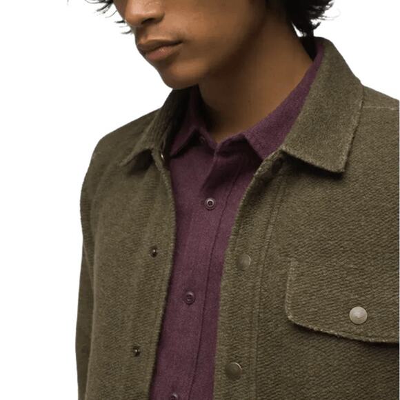 Prana IncrediWool Overshirt Men's L Slate Green Heather Slim Fit Performance - Picture 3 of 10